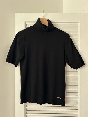 Anne Klein Black Short-Sleeve Turtleneck Sweater